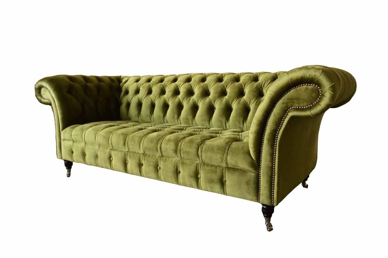 Design Chesterfield Sofa 3 Sitzer Grün Couch Polster Sofas Wohnzimmer