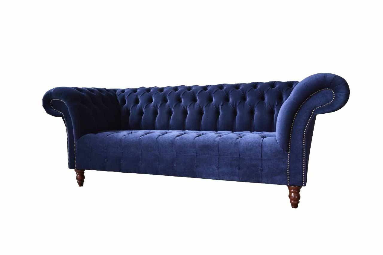 Chesterfield Design Luxus Polster Sofa Couch 3 Sitz Blau Textil Neu