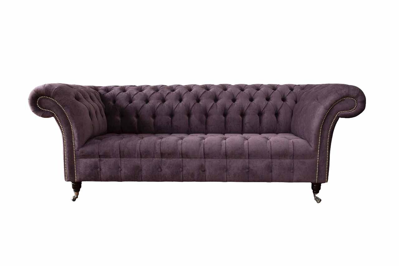 Chesterfield Sofa Couch Polster 3 Sitzer Lila Textil Stoff Sofas Neu
