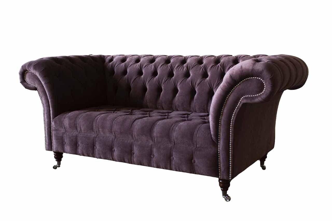 Chesterfield Sofa Couch Design Lila Polster Textil Zweisitzer Sitzer Neu