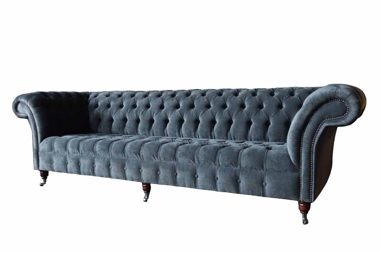 Viersitzer Sofa 4 Sitzer Sofas Modern Grau Design Stoff Chesterfield Neu