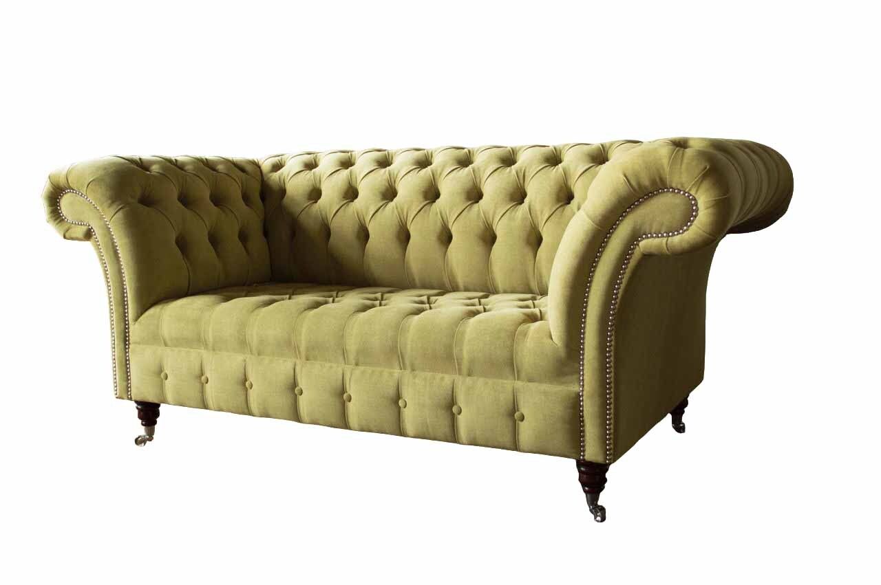 Zweisitzer Sofa Luxus 2 Sitzer Wohnzimmer Hellgrün Chesterfield Stoff Neu