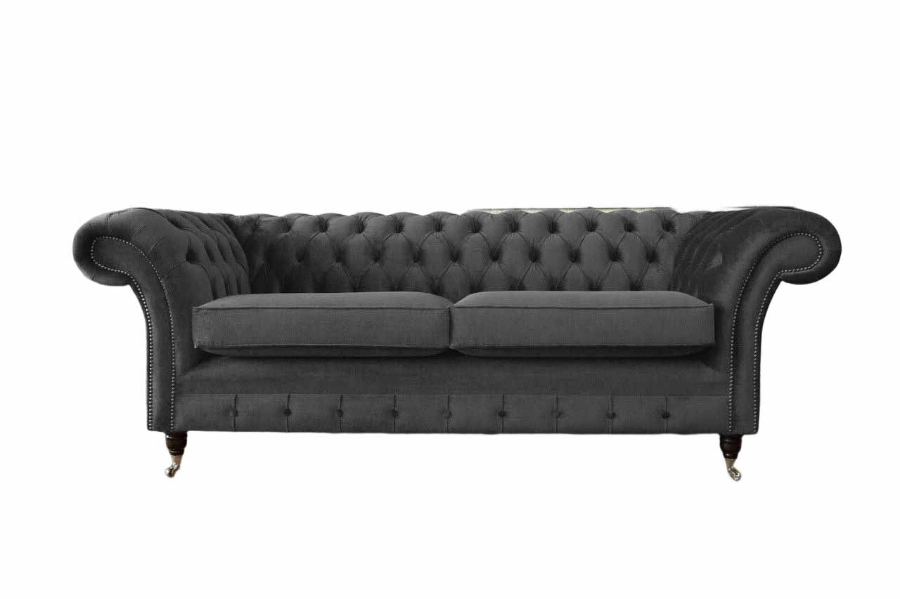 Design Chesterfield Sofa 3 Sitzer Grau Couch Polster Sofas Wohnzimmer
