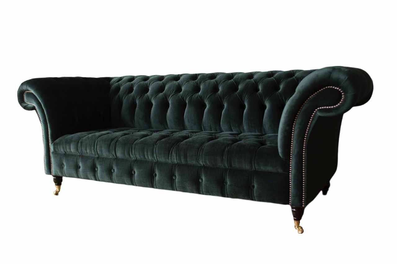 Chesterfield Sofa Design Couch 3 Sitzer Polster Stoff Polster Grün Neu