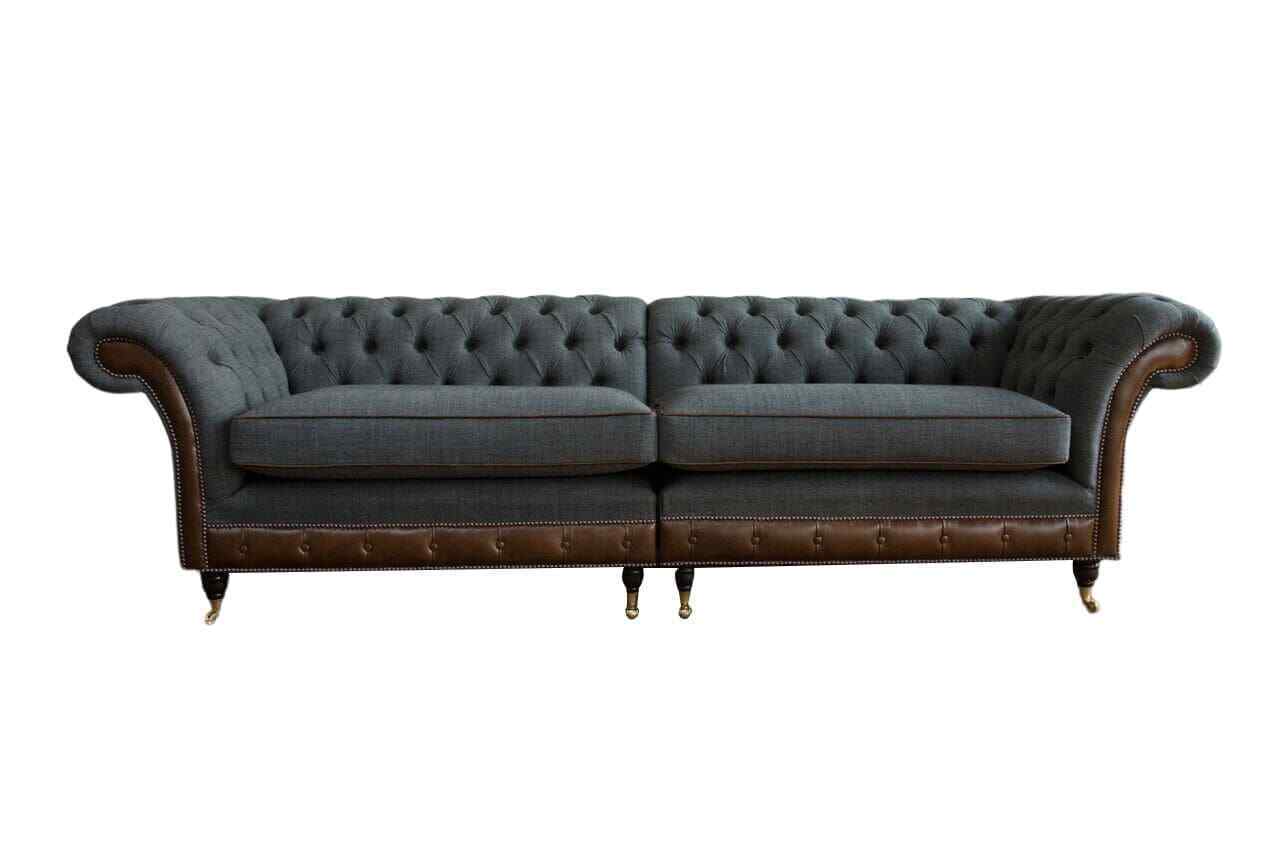 Design Chesterfield Stoff Couch Sofa 4 Sitzer Polster Grau Sofas Neu