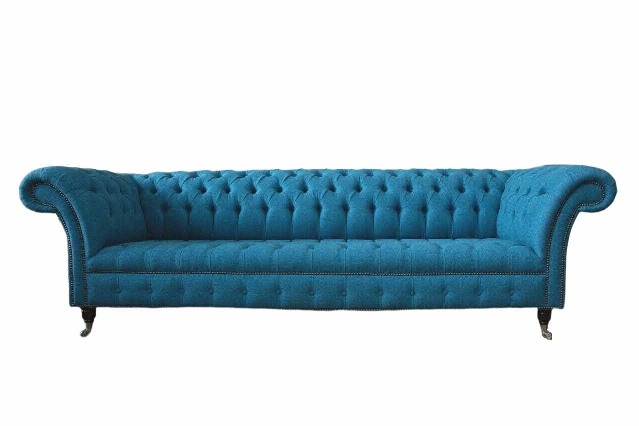 Chesterfield Polster Sofas Design Textil Sofa 4 Sitzer Sofa Luxus Design Blaue