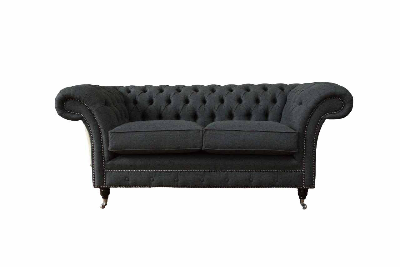 Chesterfield Sofa 2 Sitzer Couch Polster Stoff Couchen Grau Textil Neu