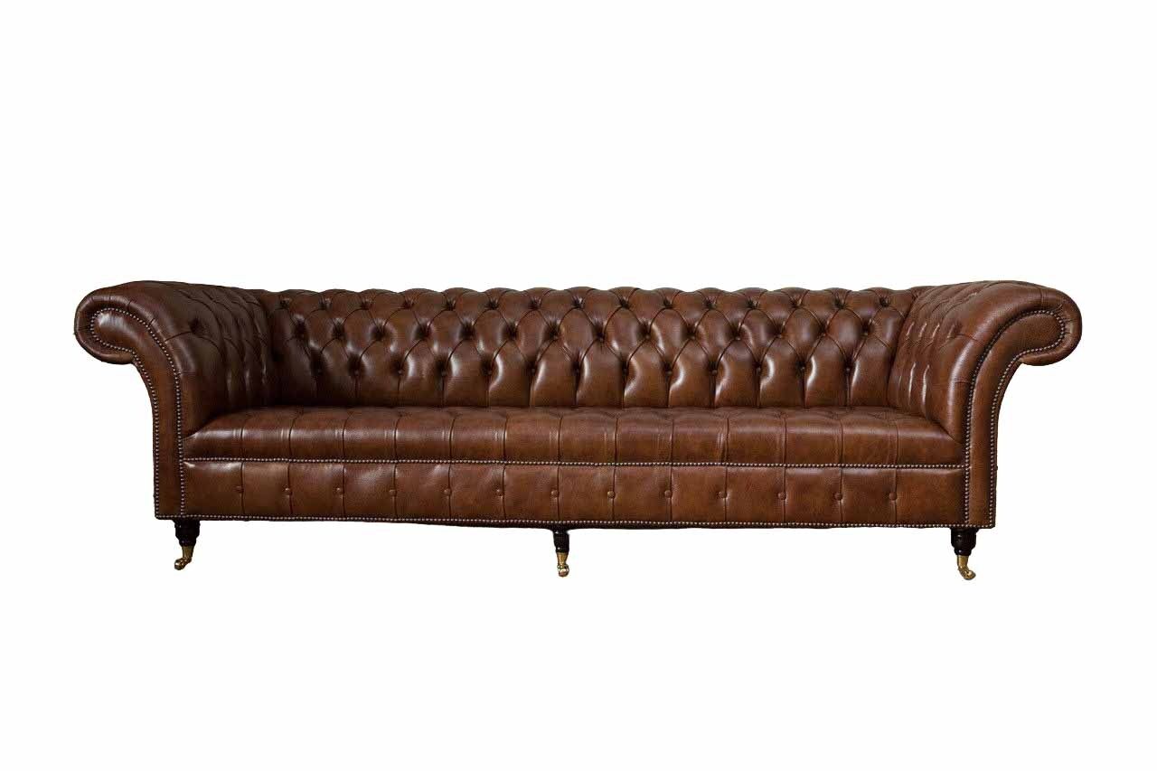 Sofa 4 Sitzer Luxus Möbel Chesterfield Leder Braun Design Modern Stil