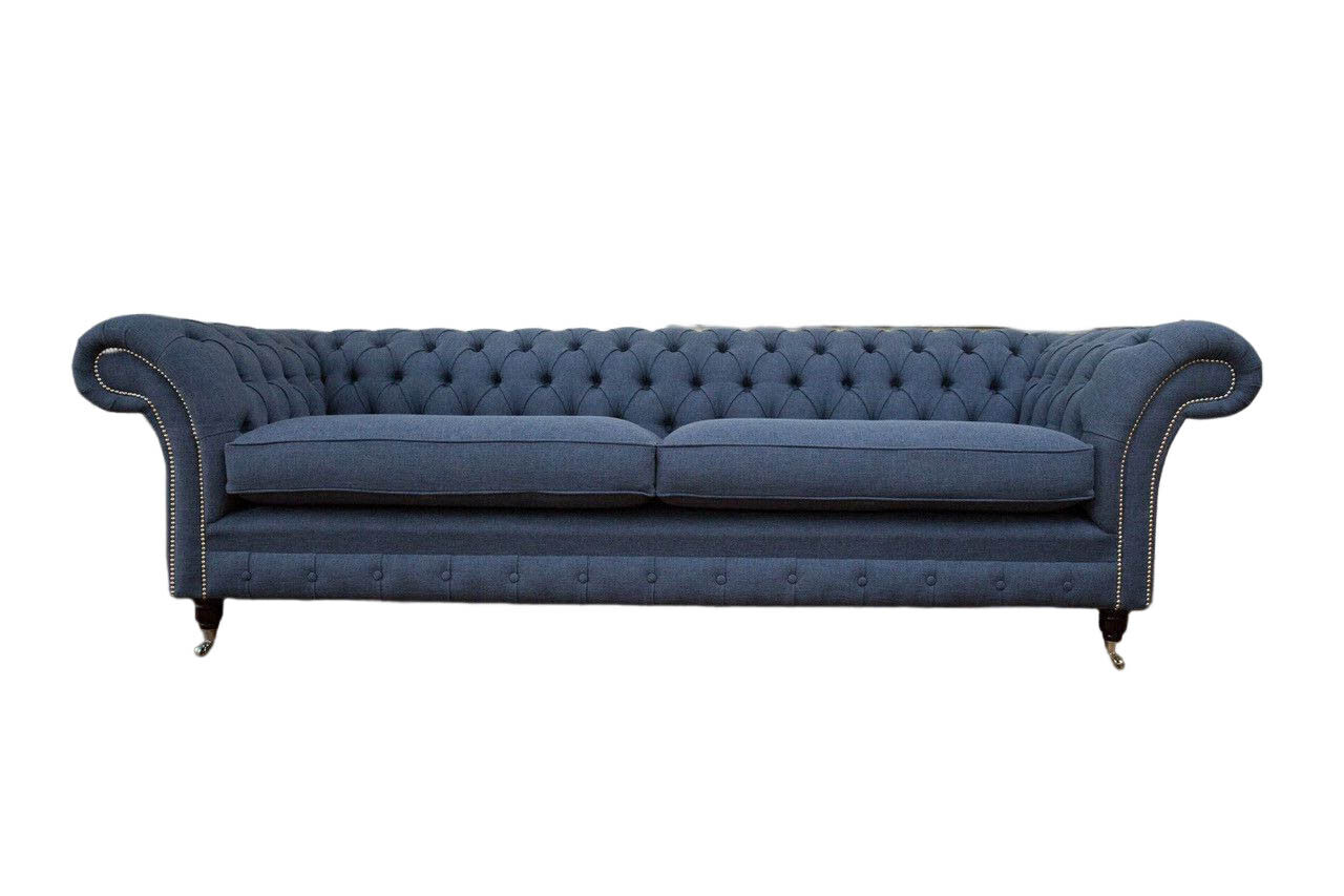 Design Sofa 4 Sitzer Couch Textil Polster Blau Sofas Chesterfield Neu