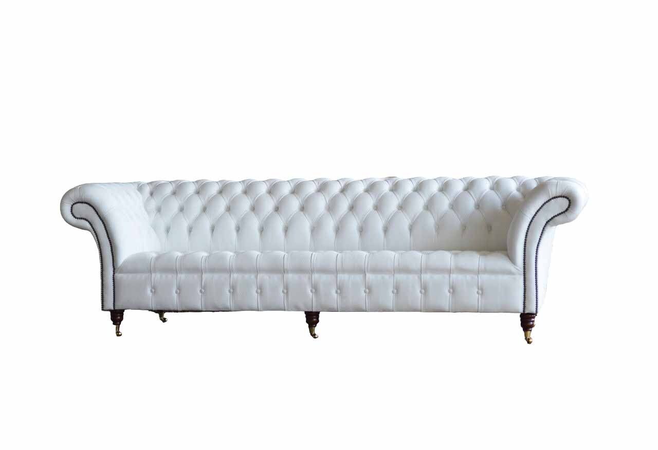 Chesterfield Sofas Design Luxus Weiß Textil Sofa 4 Sitzer Stoff Viersitzer