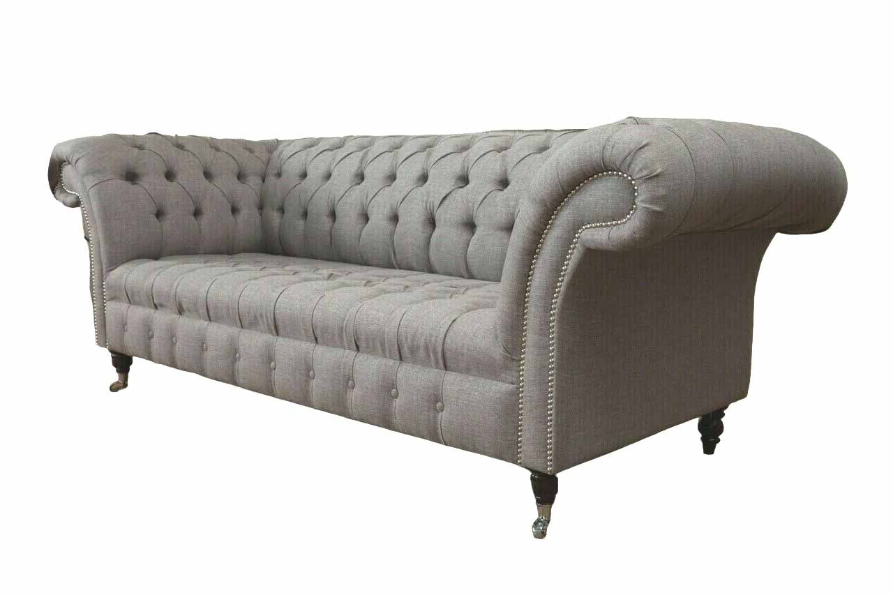 Chesterfield 3 Sitzer Polster Couch Sofa Couchen Textil Modern Stil Grau