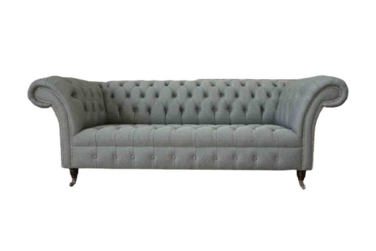 Sofa 3 Sitzer Couch Stoff Modern Luxus Grau Chesterfield Dreisitzer Neu