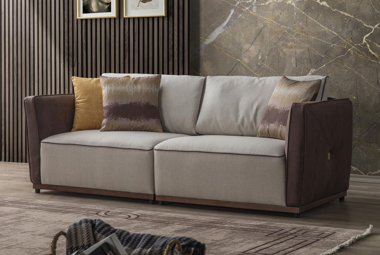 Zweisitzer Sofa Luxus 2 Sitzer Sofas Sitz Wohnzimmer Modern Polyester Stoff Neu