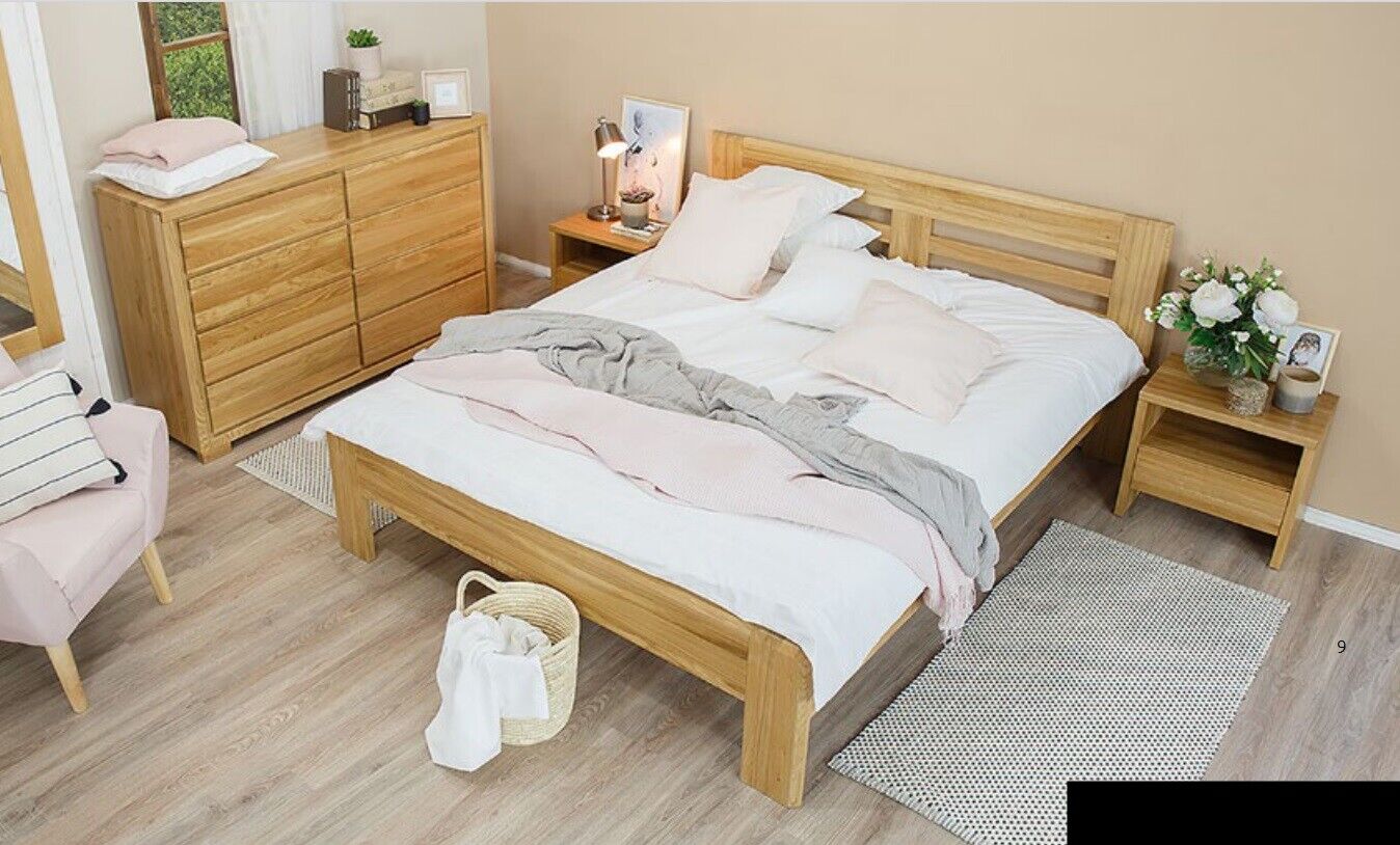 Schlafzimmer Möbel Set Bett Massivholz Nachttische 2x Betten Echtes Holz 3tlg.