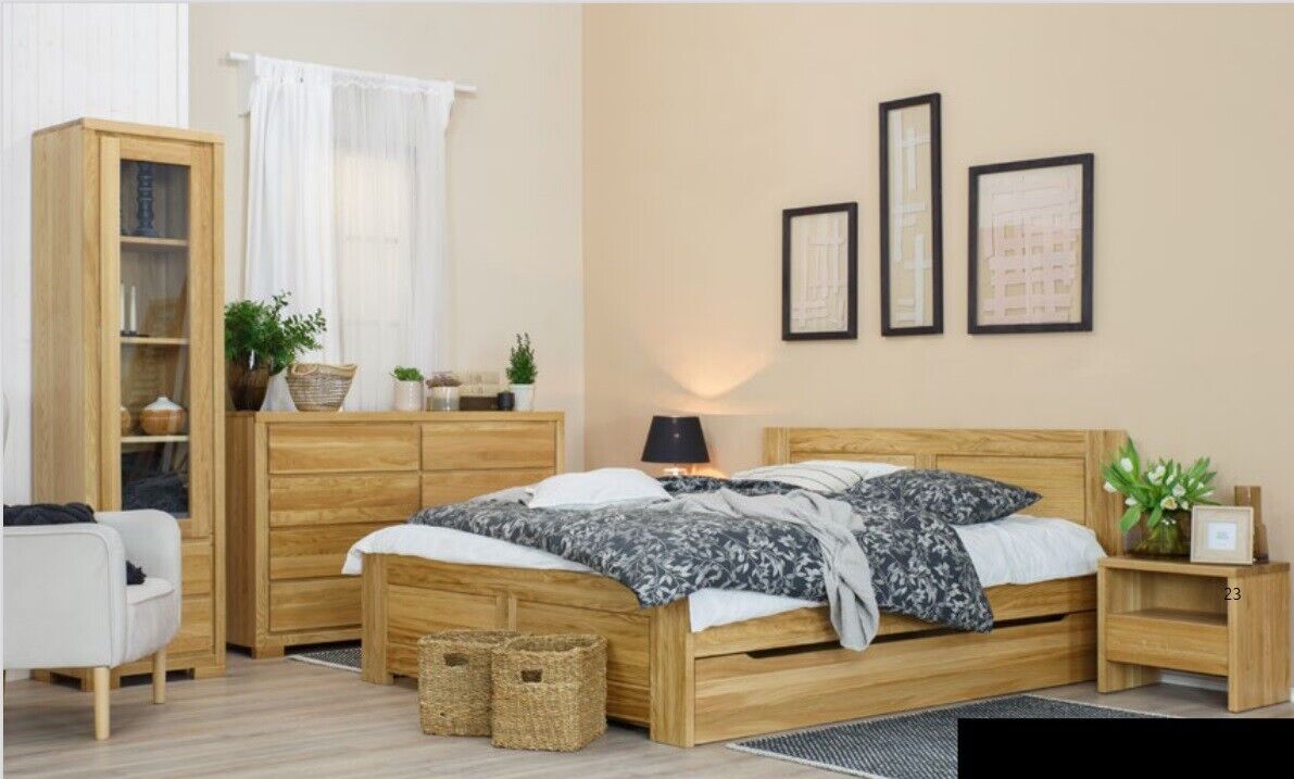 Schlafzimmer Möbel 3tlg. Set Bett Nachttische 2x Betten Echtes Holz Massivholz