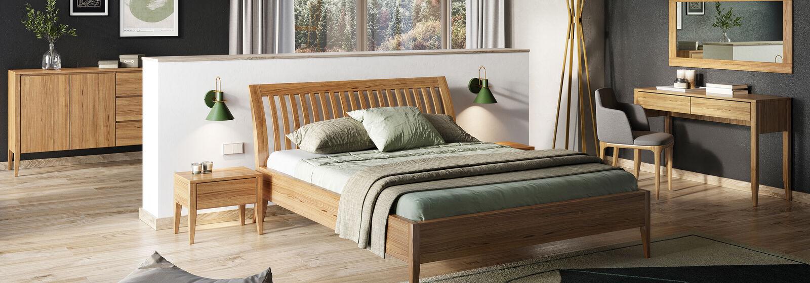 Schlafzimmer 3tlg. Set Bett Massivholz Möbel Nachttische 2x Betten Echtes Holz