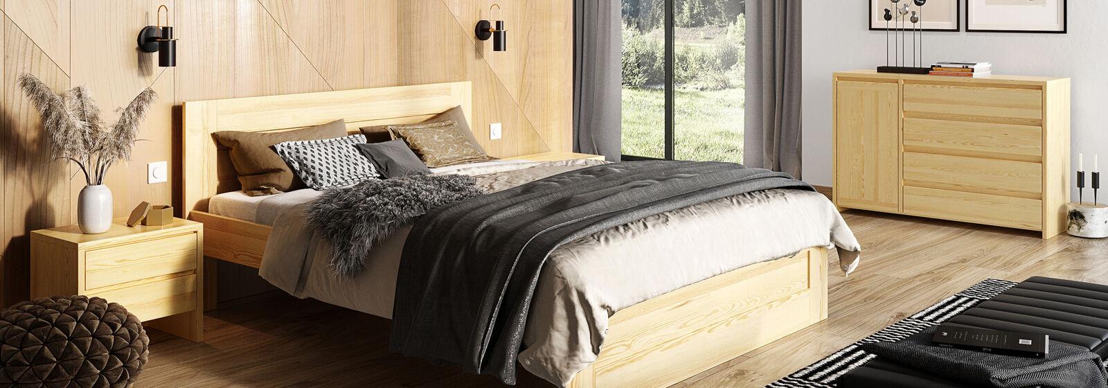 Schlafzimmer 3tlg. Set Echtes Holz Bett mit 2x Nachttische 180x200cm Massivholz