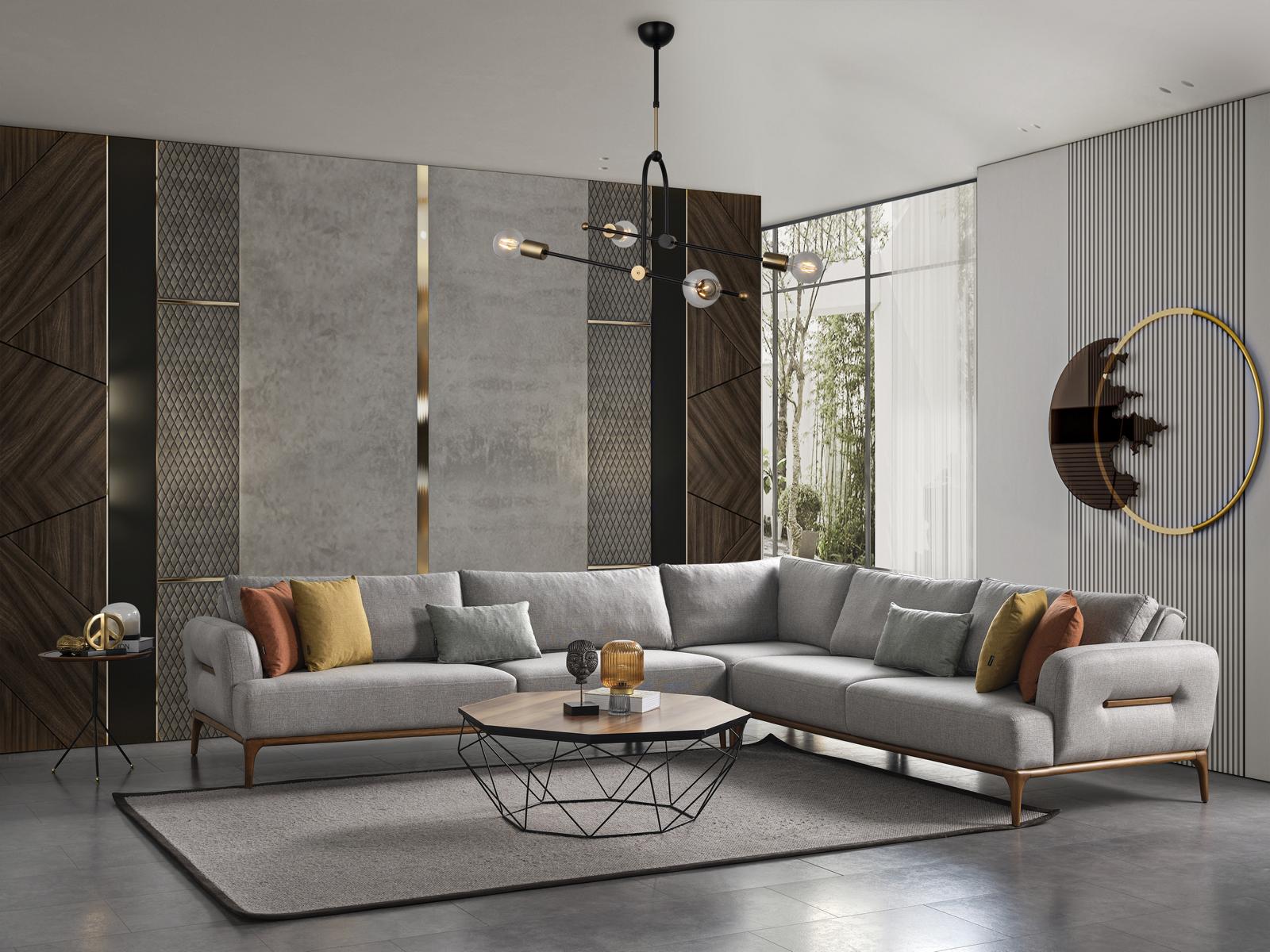 Ecksofa L Form Couch Wohnzimmer Polster Design neu grau Modern