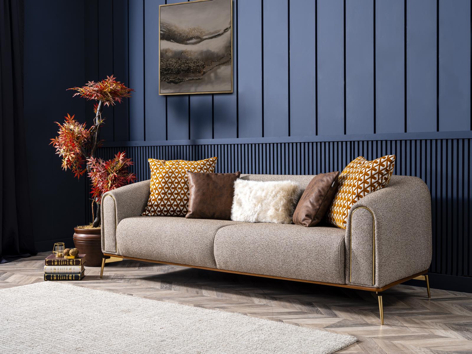 Sofa 3 Sitzer Dreisitzer Luxus Wohnzimmer Stil Modern grau Metall