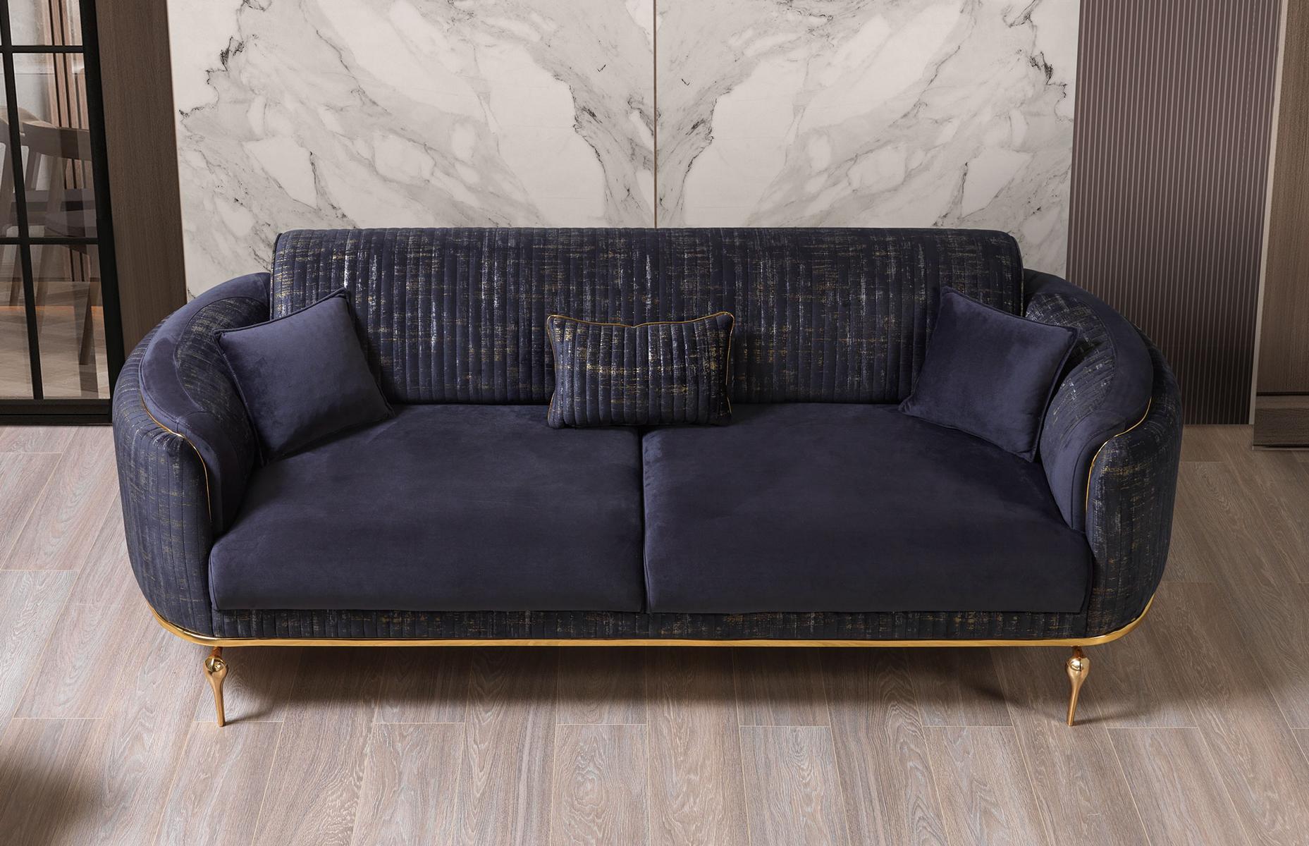 Luxus Sofa 3 Sitzer Wohnzimmer Blau Modernes Sofa Dreisitzer Möbel