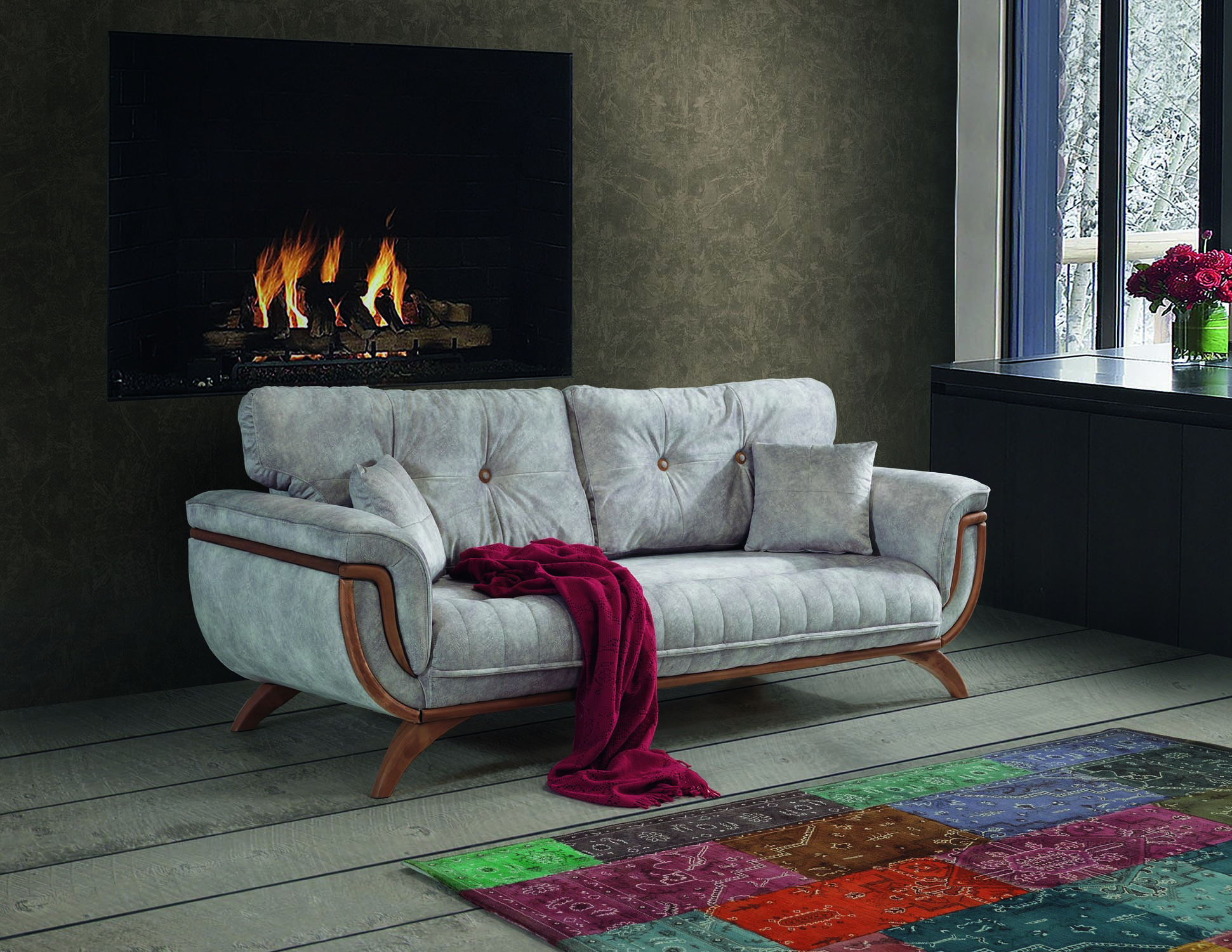 Gemütliche Sofa 3 Sitzer Luxus Couch Grau Wohnzimmer Möbel Textil Sofas
