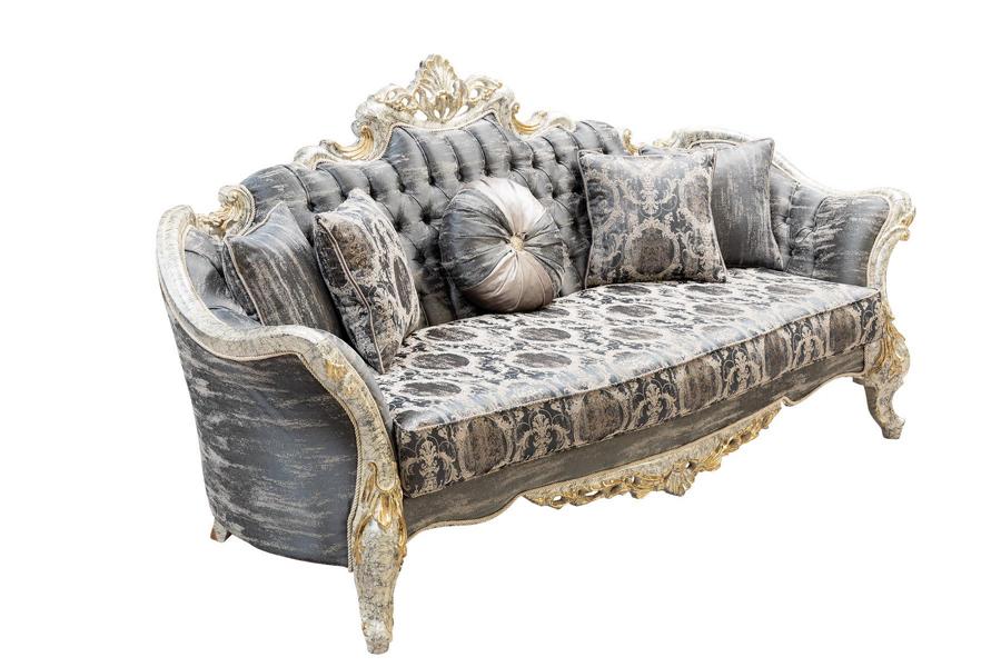 Barock Sofa 3 Sitz Grau Wohnzimmer Klassisch Design Sofa Couch Textil
