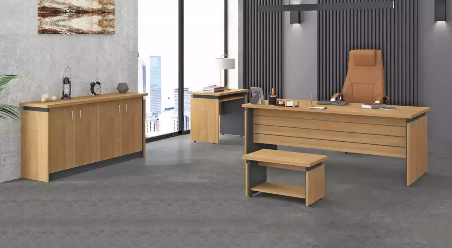Arbeitszimmer Holzeinrichtung Komplettes Set Schreibtisch 4tlg