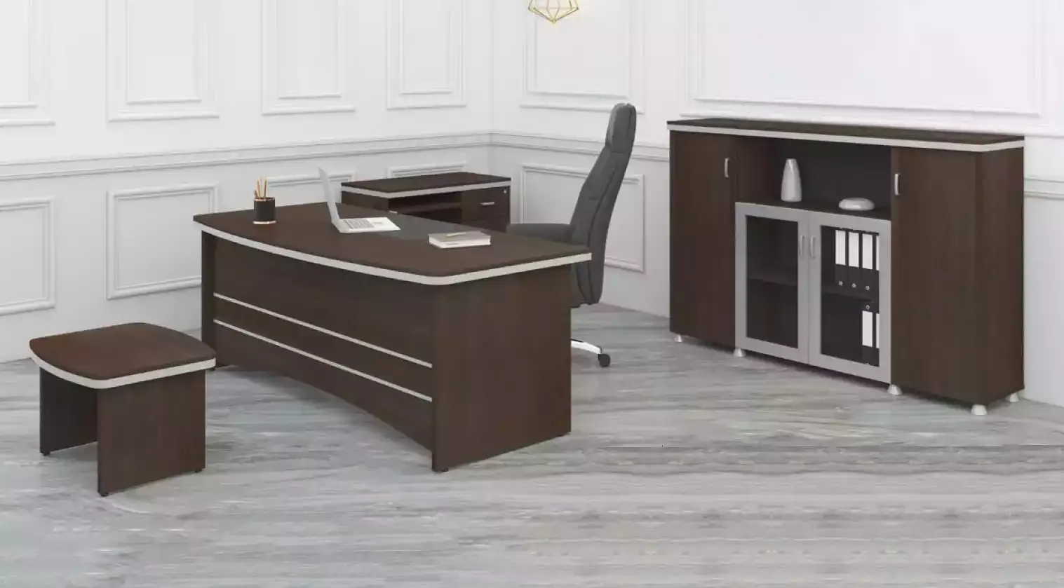 Modernes Büro Set Schreibtisch Schrank Beistelltische Komplettes 4tlg