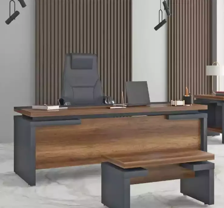 Braun Grauer Schreibtisch 220x90cm Luxus Tisch Chefschreibtisch Büro
