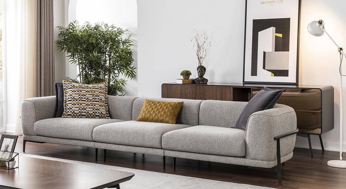 Dreisitzer Sofa 3 Sitzer Stoffsofa Sofas Modern Grau Stoff Couch Neu