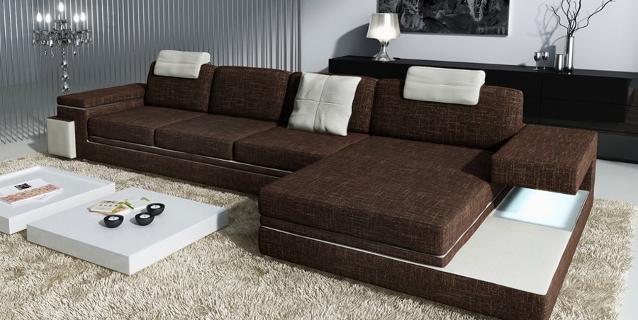 Design Ecksofa L-Form Ledersofa Sofa mit USB Polster Wohnlandschaft