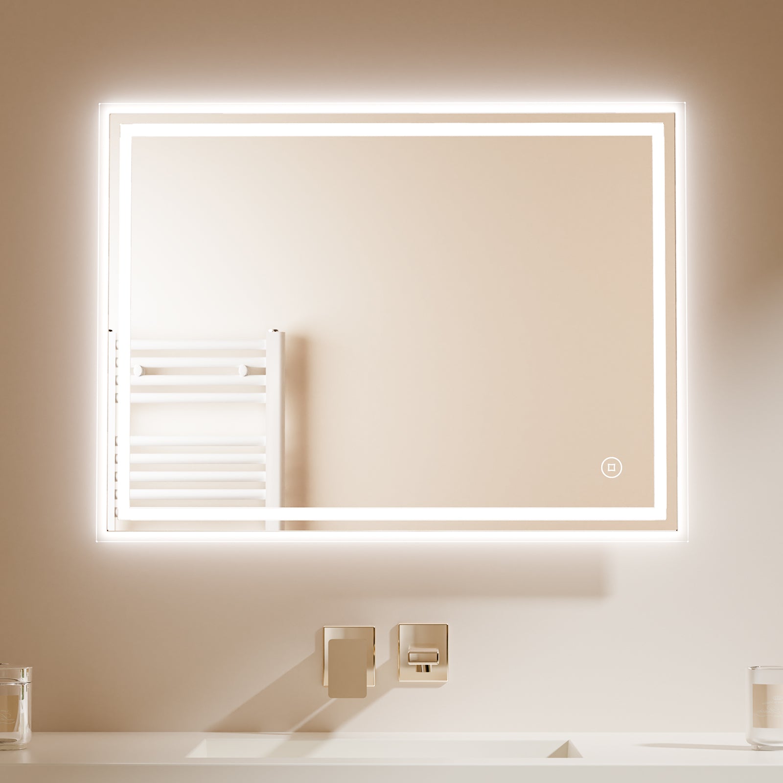 EMKE Badspiegel „LeeMi Ω Pro“ 60*80cm mit LED Beleuchtung und Touch Schalter, 3 Lichtfarben, Anti-Fog Funktion