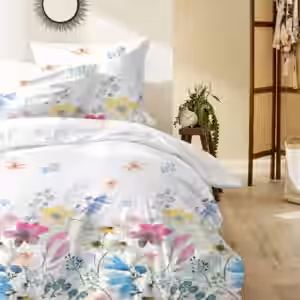 Primera Mako-Satin Bettwäsche 135x200 Blumenwiese rosa gelb blau 243228-23 EAN:4002895185103