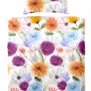 Primera Mako-Satin Bettwäsche 155x220 Blumen orange lila blau 243235-62 EAN:4002895199414
