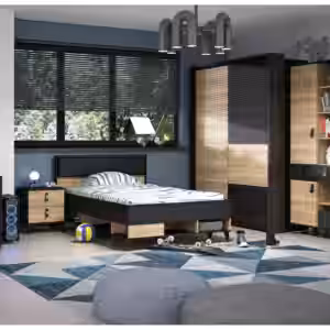 Jugendzimmer LYA mit Schwebetürenschrank in Eicheoptik mit Kontrast EAN:4250983125634