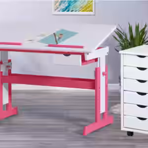 Kinderschreibtisch PIJII Pink weiß + Rollcontainer Simon Komplettset EAN:4250983126815