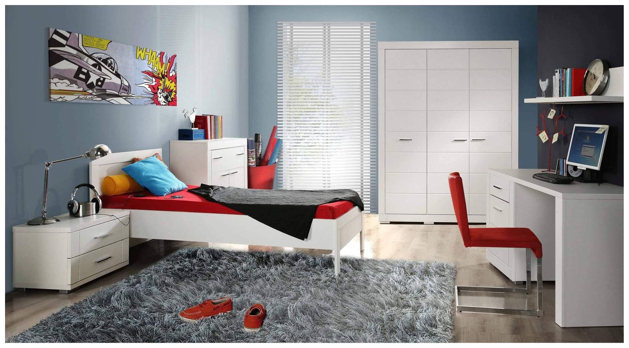 Jugendzimmer SNOW Komplett-Set 6-tlg. Bett 90 cm Weiß EAN:4250983105773