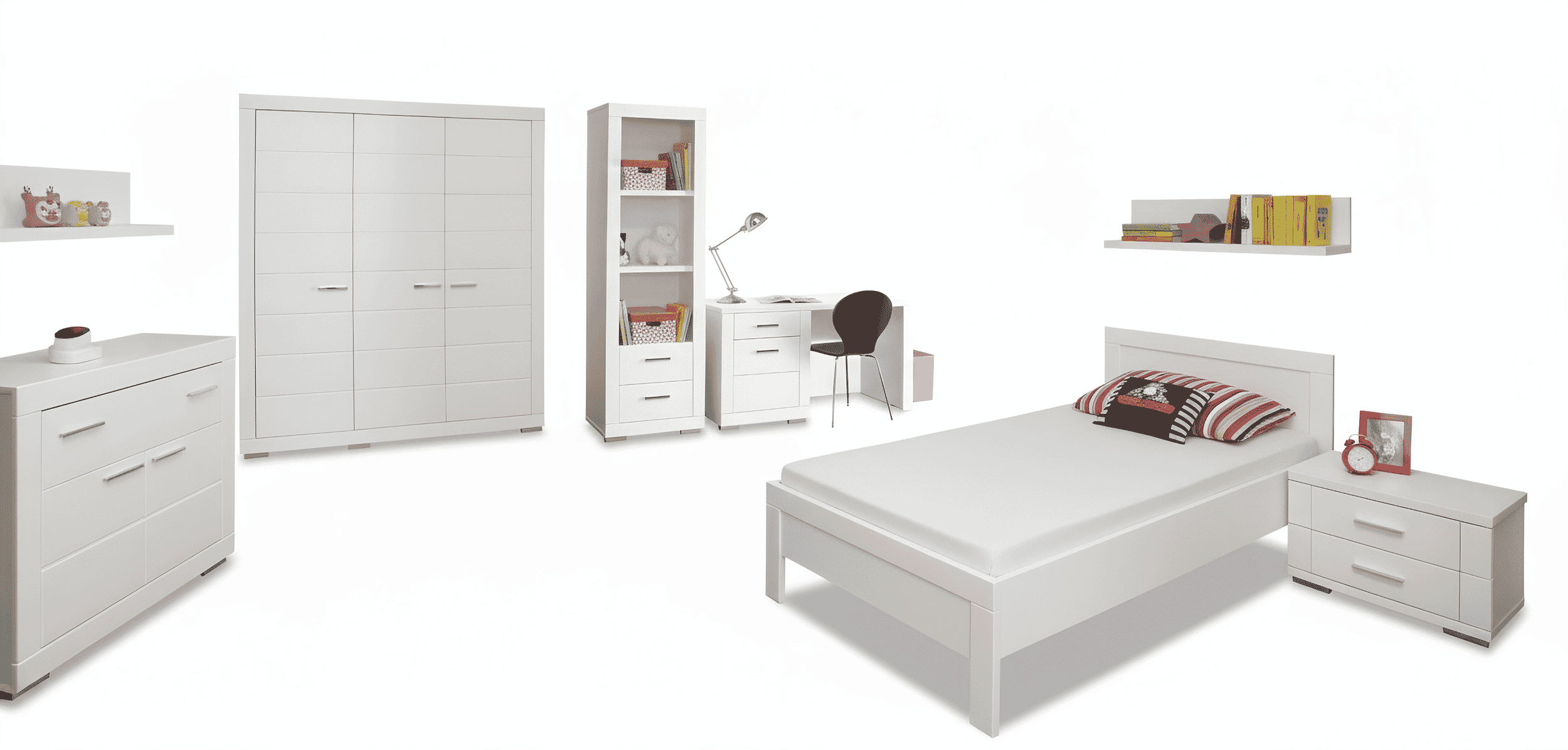 Jugendzimmer SNOW Weiß | Komplett-Set 7-tlg. mit Bett 140x200 | Forte EAN:4250983105780
