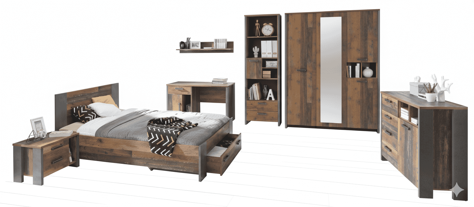 Jugendzimmer CLIF Komplettset 8-tlg. Optik: Old Wood Vintage von Forte EAN:4250983119817