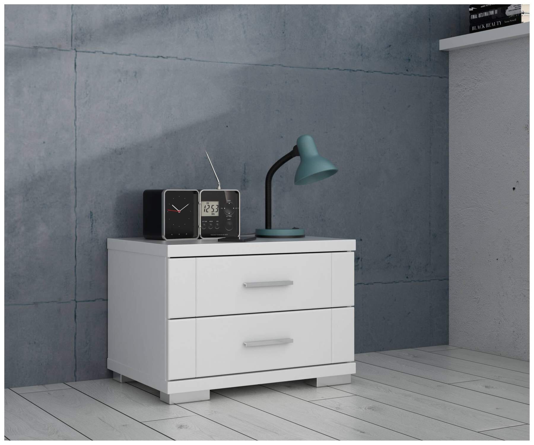 Nachtkommode SNOW Nachtkästchen mit 2 Schubladen Weiß matt EAN:5904767969349
